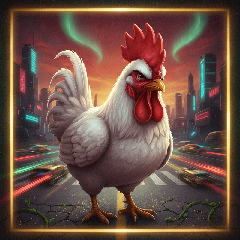Chicken Road 2 - Pollo bianco con cresta rossa pronto ad attraversare la strada